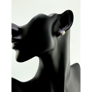 Vintage 925 Sterling Silver Amethyst Post Heart Earrings